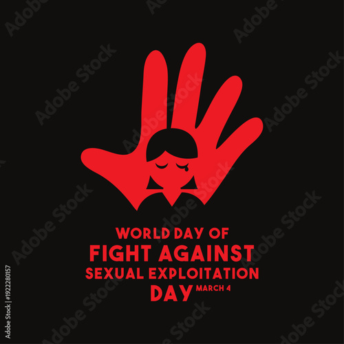 World Day of Fight Against Sexual Exploitation Day. March 4. Black background. Women cry.