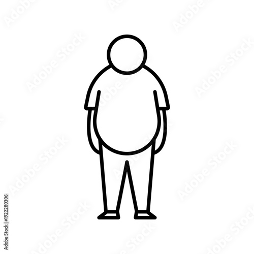Obesity and overweight person line icon. Minimalist vector illustration of a fat man silhouette, representing unhealthy lifestyle, high BMI, and medical health risks. 