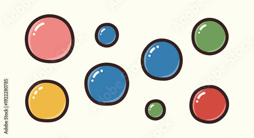A collection of colorful bubbles in a playful cartoon style, perfect for fun designs and children's projects