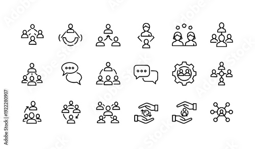 Modern Community and Social People Icons – Outline Vector Illustration