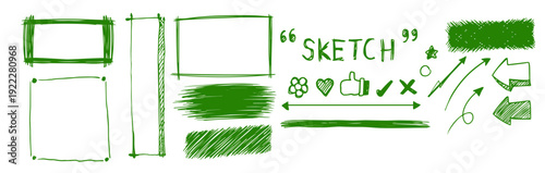 Hand drawn green sketch elements for creative design projects