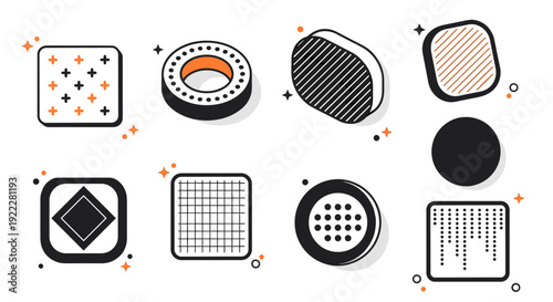 A collection of geometric patterns and shapes in minimalist vector style, suitable for modern graphic design and creative projects