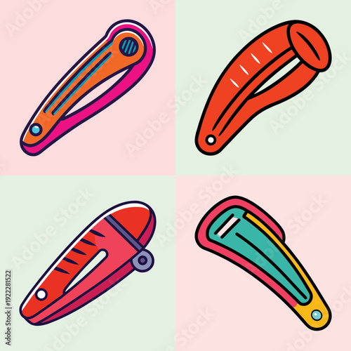 Colorful hair clips set isolated on white background vector illustration flat design