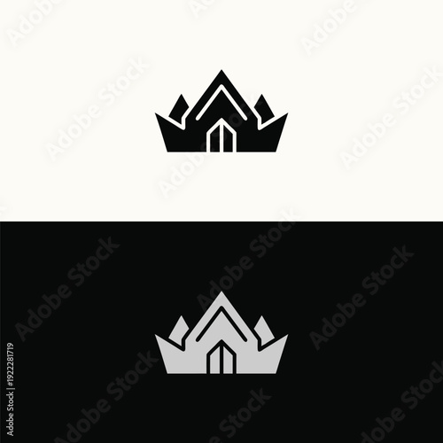 A sleek, solid black crown design incorporating a subtle house outline with a door and window, representing premium residential services or regal property management.