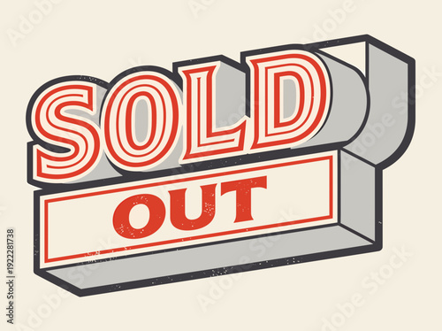 Retro Sold Out Signage with Bold Red and White Text on a Light Background.