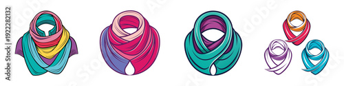 Colorful infinity scarves collection seamless pattern flat design vector illustration