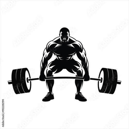 Bodybuilder lifting heavy barbell vector illustration for gym fitness and weightlifting training