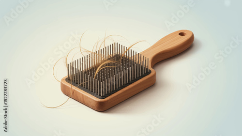 Wooden pet brush with metal bristles for grooming and shedding isolated on white background