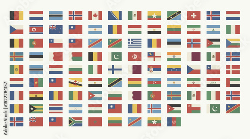 A comprehensive collection of international flags presented in a neat grid format, symbolizing global unity and diversity