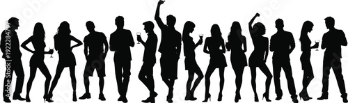 Black silhouettes of people standing with drinks party 1