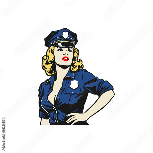 simple stencil vector illustration pinup girl wearing police uniform