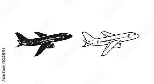Two airplanes flying in opposite directions, black and white, vector illustration Vector