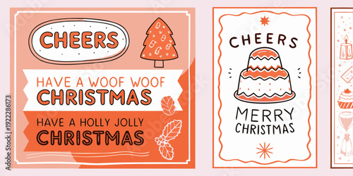 Festive christmas cards with playful illustrations and handwritten typography