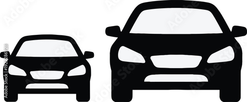 Black silhouettes of two cars facing forward white background vehicle