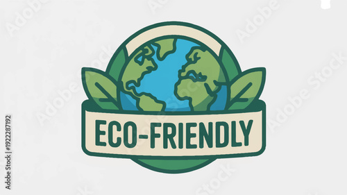 Eco friendly logo with globe and leaves on white background symbolizing environmental sustainability and green practices