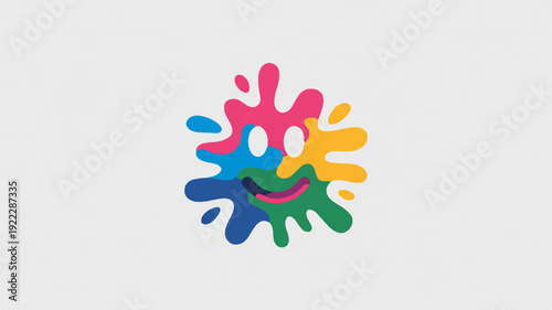 Colorful paint splatter smiley face icon vibrant abstract illustration creative artistic design element symbolizing happiness and playfulness