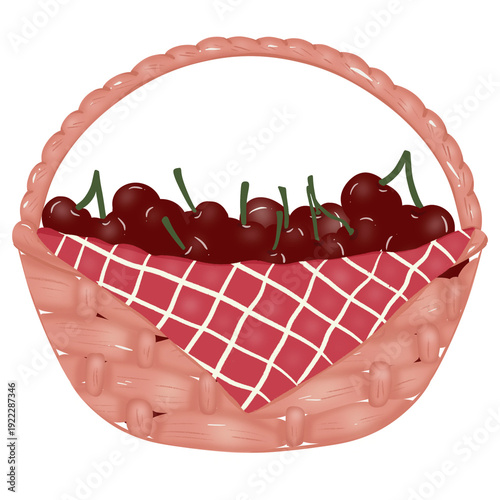 A basket full of freshly cherries