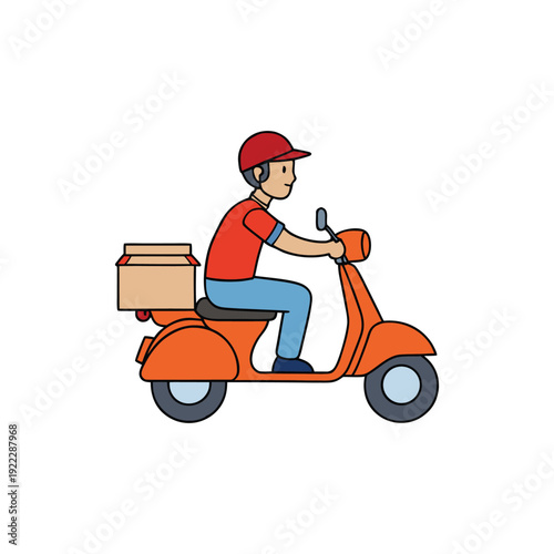 Delivery man riding scooter with parcel, celebrating Labor Day and efficient service
