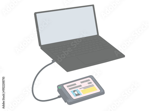 マイナンバーカードをICカードリーダーで読み取るイラスト