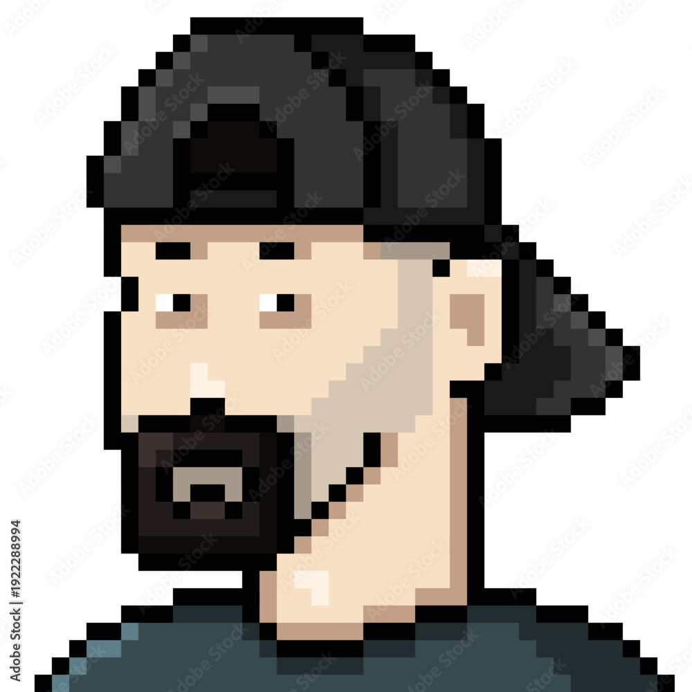 Fototapeta premium Vector Pixel Art Character Man in Snapback Cap