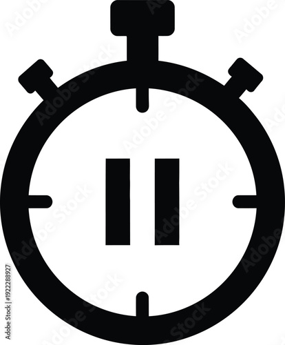 Simple black and white stopwatch icon with pause symbol illustration for time management, control, and break concepts vector graphic.