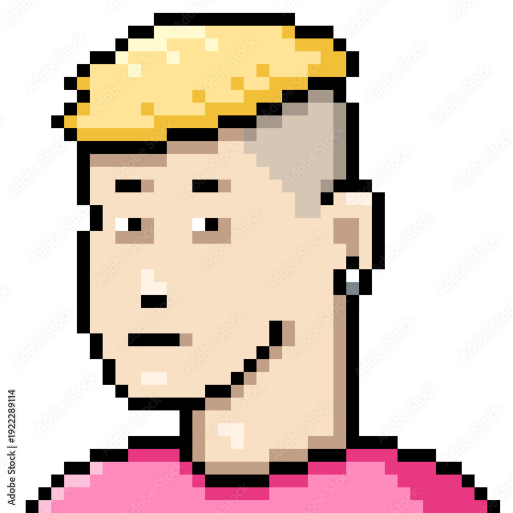Fototapeta premium Vector Pixel Art Userpic of Man in Pink Shirt