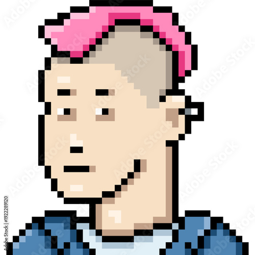 Vector Pixel Art Userpic of Man with Pink Mohawk