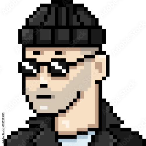 Vector Pixel Art Man in Beanie, Glasses and Coat