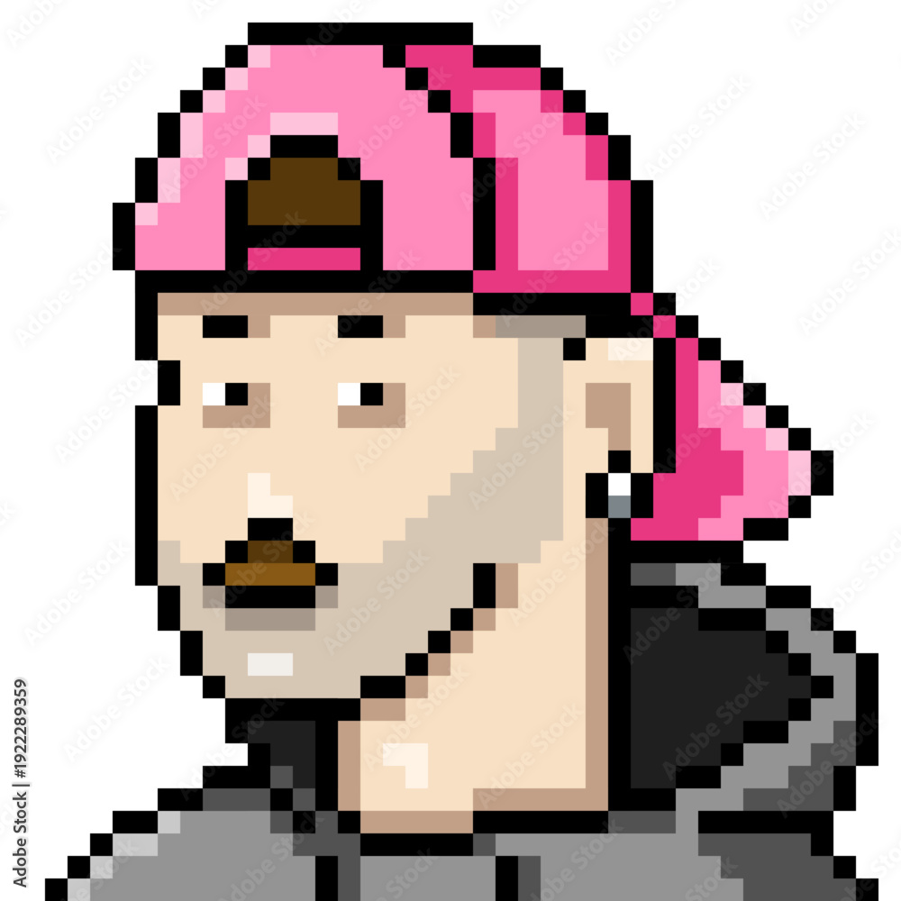 Fototapeta premium Vector Pixel Art Userpic of Man in Pink Cap