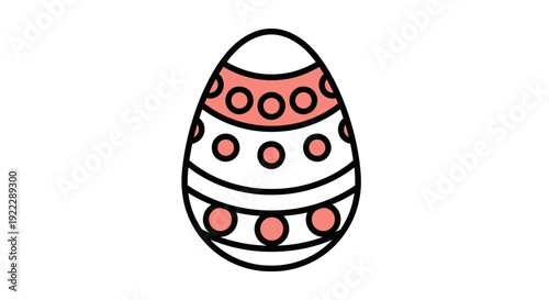 An illustration of a white Easter egg with red and black polka dots on a white background.