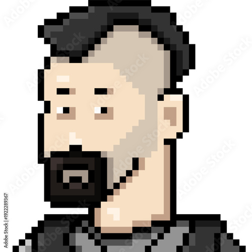 Vector Pixel Art Userpic of Man Black Mohawk