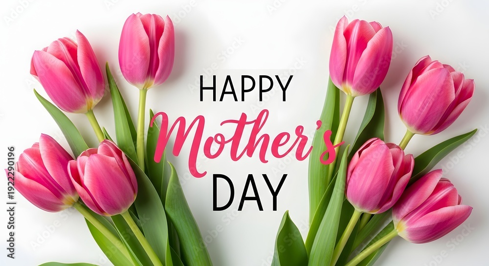Fototapeta premium Happy mother's day wishes with pink tulips