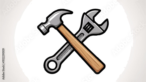 Crossed wrench and hammer tools on white background for repair and diy concepts
