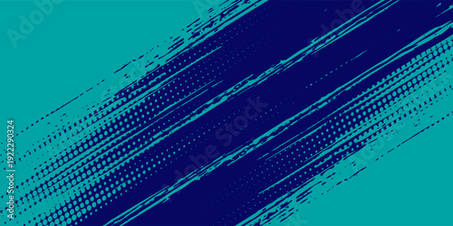 Scratch frame halftone sport background. Urban grunge banner texture. Turquoise blue graphic design backdrop. Brush strokes with text place.