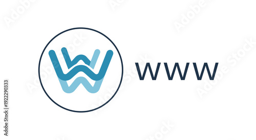 Modern WWW logo with abstract waves inside a circle.
