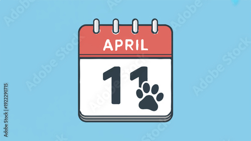 Calendar page showing april 11 with pet paw print icon red header white background and simple design on light blue background
