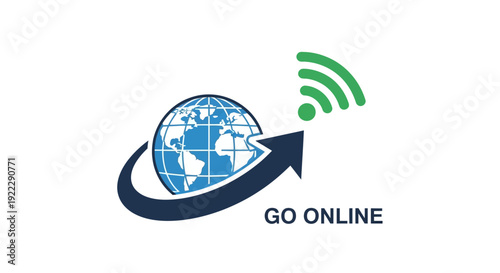 Global internet connection symbol with wifi signal and arrow.