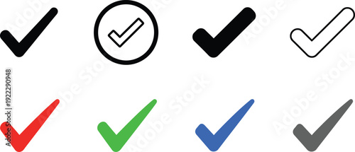 Variety of check mark icons in black, red, green, blue, and grey for verification