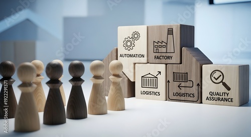 Strategic business process management teamwork, automation, production, logistics, and quality assurance combine to optimize operations, drive efficiency, and foster growth