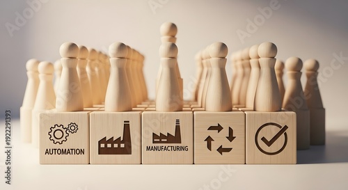 Strategic alignment of workforce and production processes, showcasing automation, manufacturing, and quality control concepts for business optimization and successful outcomes