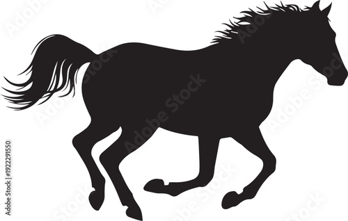 Galloping horse vector silhouette illustration, dynamic equine movement line art