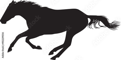 Galloping horse, powerful and dynamic movement line art vector silhouette illustration