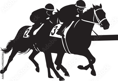 Horse racing competition vector silhouette illustration of jockeys and horses in motion