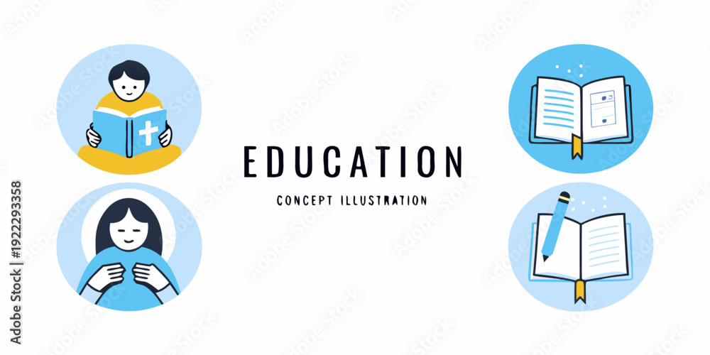 Fototapeta premium Education concept illustration featuring students books and learning symbols