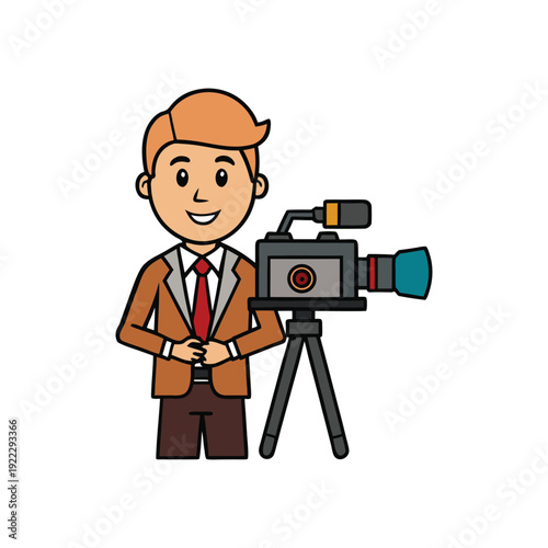 Professional television cameraman filming event for labor day special