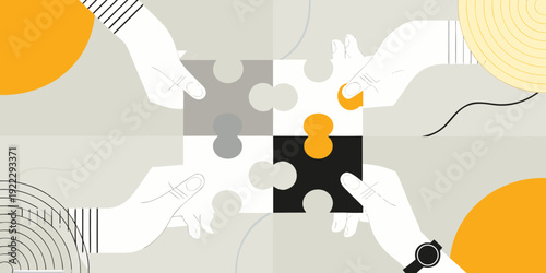 Hands connecting puzzle pieces representing collaboration and problem solving