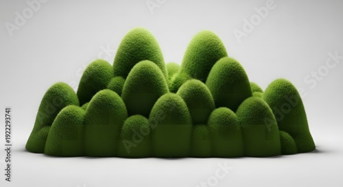 A cluster of green fuzzy cone shaped objects arranged in a circular pattern