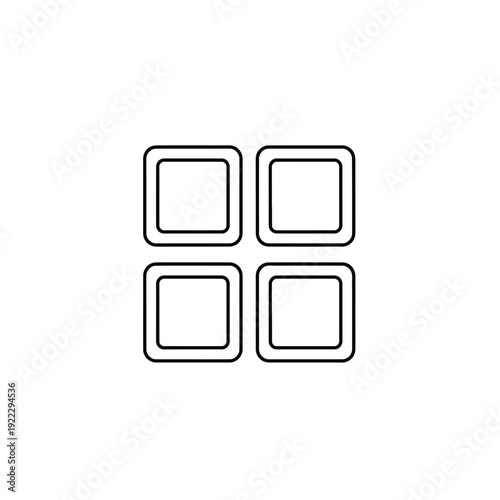 Minimalist grid layout icon for user interface design, symbolizing app launchers, dashboards, or content organization across digital platforms and responsive web applications