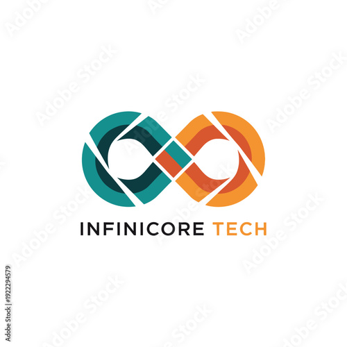 Modern zero waste logo with dynamic circular loop icon for innovative closed-loop systems and sustainable tech Infinicore Tech