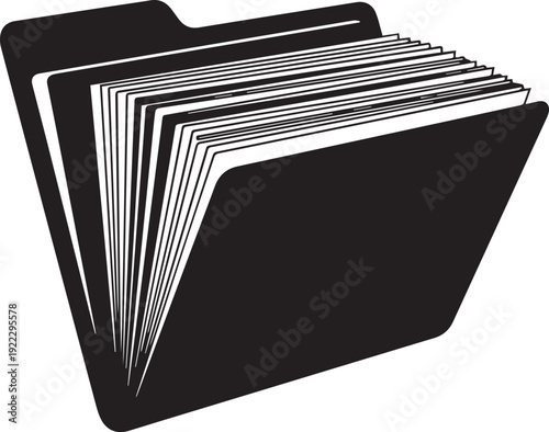 Folder icon with multiple stacked documents for file storage and document management concept